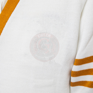 Cardigan blanc en tricot avec col en V orange et patch lettre A, style preppy, manches longues, pull pour femme - Product Image 3