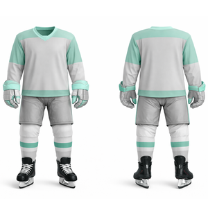 Ensemble d'uniformes de hockey sur glace personnalisés pour hommes, maillot à col en V, pantalon, manches longues, évacuation de l'humidité, 100% polyester, vêtements de sport d'hiver pour adultes - Product Image 6