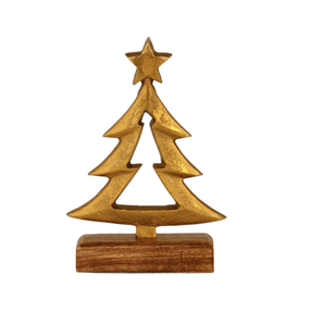 Golden Brass <b>Christmas</b> <b>Tree</b> Ornament With Star <b>Top</b> On Wooden Base <b>Table</b> <b>top</b> Traditional Holiday Decor <b>Christmas</b> decor home decor - Product Image 2