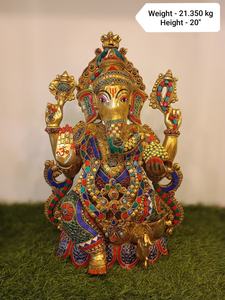 Exquisito Ídolo de Ganesha en Bronce con Acabado Colorido, Escultura Pintada a Mano del Dios Ganesha para Escritorio de Oficina y Sala de Puja Sagrada - Product Image 4