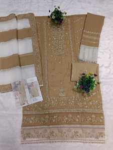 Ensemble Kurti et Pantalon Dupatta pour femme, en tissu de soie Georgette brodé, longueur genou, non cousu, inspiré des célébrités, pour les fêtes, vente en gros - Product Image 5