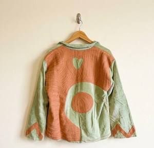 Veste en velours beige pour femmes, brodée au style Suzani, en coton tissé, motif floral marron, col rabattu, manches longues, vêtement d'extérieur pour l'hiver - Product Image 3