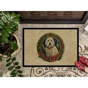 Nouveau vieux chien de berger anglais fleurs de noël paillasson antidérapant intérieur extérieur 18H X 27W tapis pour entrée lavable faible pile avant - Product Image 3