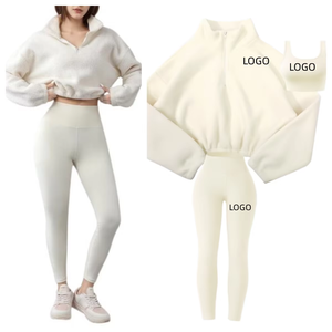 Nouvel ensemble de sport 3 pièces à séchage rapide : leggings, soutien-gorge sans coussinets, pull chaud à manches longues et survêtement de yoga - Product Image 1