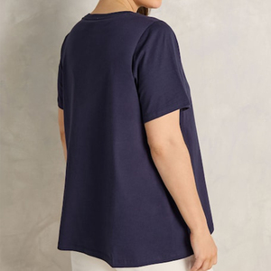 New Arrival 100% Cotton Spandex Loose Oversized Floral Beaded Embroidered Women's Blue Short Sleeve Quick Dry T-Shirts - Product Image 6