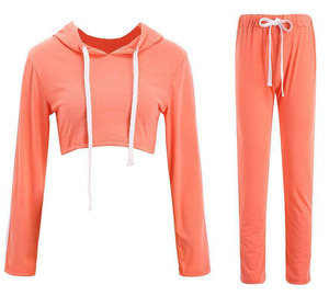 Ensemble de survêtement rose à capuche pour femme, manches longues, couleur unie, style sportif, taille ajustée avec cordon, coupe ajustée, en Spandex et Polyester, idéal pour le printemps - Product Image 3