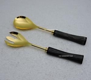 Cuillère à salade personnalisée en acier avec manche en résine de bois, outil de service de qualité supérieure, cuillère et fourchette à salade, mélangeur à salade - Product Image 6