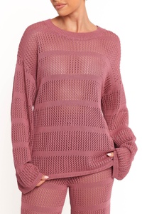Women's Winter Autumn Sleepwear Set Elegant <b>Waffle</b> Fabric Knitted Long Sleeve Top Pants Airy Breathable V-Neck Nightgown - Product Image 3