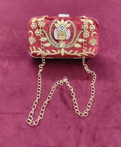 Women Embroidered Metal <b>Frame</b> Clutch Purse Floral Design Evening Handbag Party Wedding Chain Strap Fashion Box Bag - Product Image 5