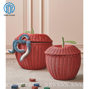 Panier de rangement pour pommes fait main en rotin, panier en forme de fruit avec couvercle, organisateur décoratif pour la cuisine et la maison, vente en gros - Product Image 2