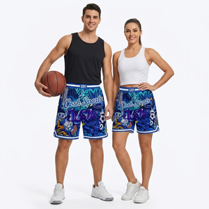 Trendy Sublimation Printed Graffiti Shorts With Custom <b>Name</b> & Number, Breathable Mesh Urban Style Casual Shorts - Product Image 1