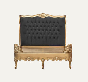 Cama King Size Clásica Europea de Madera de Caoba Tapizada y Ensamblada, de Lujo - Product Image 2