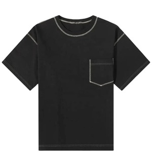 เสื้อยืดคอกลมแขนสั้นสีเบจสำหรับผู้ชาย แต่งขอบตัดกัน ทรงปกติ สวมใส่สบาย ผ้าฝ้ายเจอร์ซีย์ 100% สีพื้น ความยาวปกติ - Product Image 6