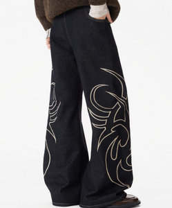 Pantalones vaqueros holgados vintage personalizados con bordado para hombre, de pierna ancha, estilo streetwear, denim, gótico, hip hop, de corte holgado y oversize - Product Image 6