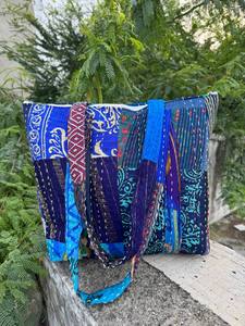 Vintage Patchwork Silk Kantha Shoulder <b>Bag</b> – Handmade Indian Quilted Crossbody <b>Bag</b> with Colorful <b>Fabric</b> Patterns - Product Image 1