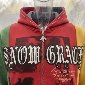 Sudadera con Capucha y Cierre de Cremallera para Hombre Snowgrace, Diseño Color Block, Estilo Urbano, Corte Holgado, Largo Regular, Ropa de Otoño - Product Image 5