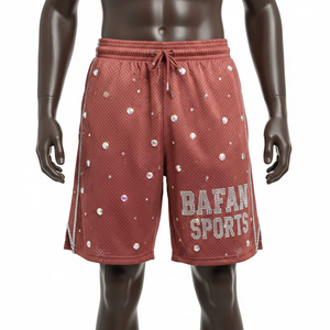 Pantalones cortos deportivos de malla para hombre, de alta calidad, poliéster, tejido de malla GSM suave y transpirable, panel lateral con logo termoadhesivo, pantalones cortos de malla para entrenamiento. - Product Image 1