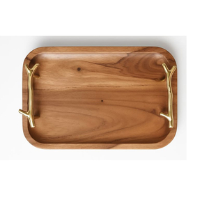 Plateau de rangement rectangulaire en bois, motif floral sculpté, finition polie, style moderne et luxueux, compatible lave-vaisselle, empilable, pour utilisation sur table - Product Image 5