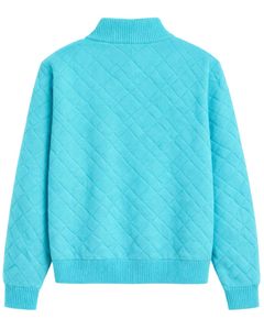 เสื้อสเวตเตอร์ผู้ชายสีเทอร์ควอยซ์แบบควิลท์ คอปกพับได้ ทรงปกติ ผ้าถักสีพื้น ใส่สบายๆ สำหรับฤดูใบไม้ร่วง - Product Image 2