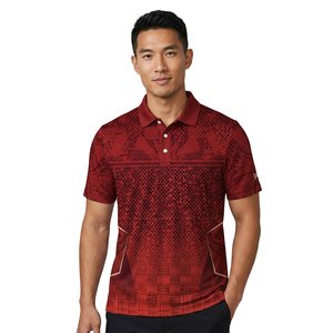 Camisa de Hombre con Diseño Geométrico Rojo y Flecos, Manga Corta, Transpirable, Tejido Satinado, 100% Poliéster, Estilo Casual, Impresión Digital - Product Image 2