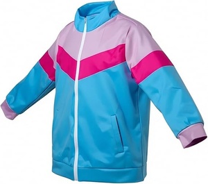 Ensemble de survêtement pour filles avec blocs de couleur, veste à fermeture éclair à manches longues, pantalon avec poches latérales, style sportif, polyester, vêtements de printemps - Product Image 2
