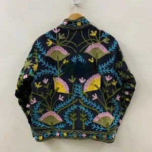 Top Product Wholesale Suzani Embroidered Velvet Jacket Women Short Winter <b>Coat</b> Button Bohemian Bomber Jacket Factory Price - Product Image 2