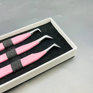 <b>Pink</b> Eyelash Tweezers <b>Set</b> Stainless Steel Precision <b>Tools</b> Box Packaging Smooth Tip - Product Image 1