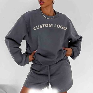 Conjunto de Sudadera de Felpa de 2 Piezas para Mujer, Cuello Redondo, Manga Corta, Corte Holgado, Estampado de Búho de Dibujos Animados, Casual, Primavera/Verano, Diseño con Bolsillo en la Rodilla - Product Image 4