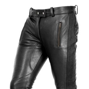 Pantalon Moto Homme Personnalisé en Cuir Noir Respirant Imprimé Sérigraphié Coupe Droite Braguette Zippée Détail Rivets Multi-Poches Décontracté - Product Image 6