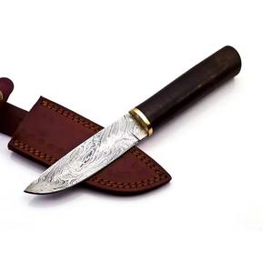 Couteau de chasse en acier Damas à prix d'usine, petit couteau à lame épaisse avec manche en bois de rose, couteau à lame fixe avec étui - Product Image 3