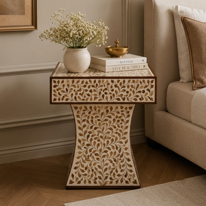 Nouvelle Arrivée Table de Chevet en Résine et Bois Incrusté, Table d'Appoint Luxueuse, Table Latérale Tendance, Meuble de Décoration Intérieure en Bois Naturel Incrusté - Product Image 6