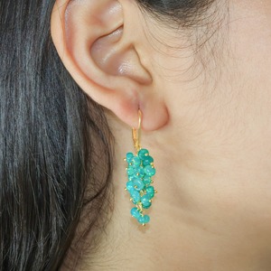 Blue Green <b>Opal</b> Geometric Chandelier <b>Earrings</b> Gold Plated Lever Loop Drop Chunky Beaded Statement Jewelry - Product Image 2