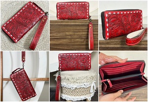 Elegante Cartera de Cuero Genuino Hecha a Mano con Cierre de Cremallera y Correa para la Muñeca, Estilo Occidental, Tarjetero para Mujer, Bolso Tipo Clutch - Product Image 2