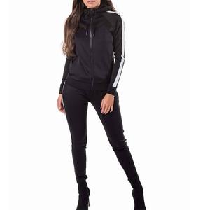 Women's <b>Black</b> Striped Tracksuit Full Sleeve Hooded Zipper Sporty Jogger Pants <b>Set</b> With Side Pockets Autumn Wear - Product Image 3