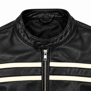 Veste de moto en cuir de vachette noir de qualité supérieure pour homme, respirante, avec pompons, col rabattable, fermeture éclair, style motard - Product Image 3
