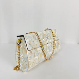 Pochette de mariage moderne vintage antique sac à bandoulière enveloppe sac à bandoulière aluminium plaqué or poli blanc beige - Product Image 2