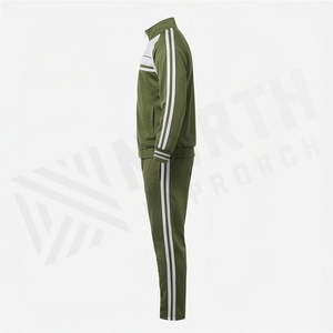 Survêtement vert olive pour homme, fermeture éclair intégrale, design sportif, polyester respirant, vêtement d'automne, coupe classique, poches latérales - Product Image 3