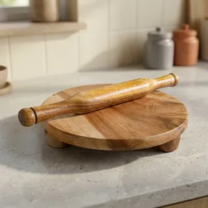 Juego de Chakla Belan de Madera Premium con Palta |   Tabla para Amasar y Rodillo para Roti, Chapati, Paratha, Puri, Masa de Pizza, Uso en la Cocina - Product Image 4