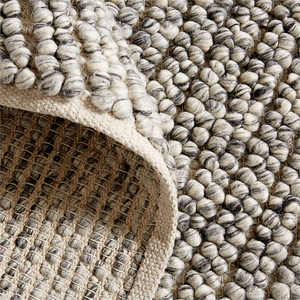 Tapis en laine beige moderne personnalisable, tissé à la main, style bouclé épais, lavable, couleur crème, pour la maison ou le salon - Product Image 2