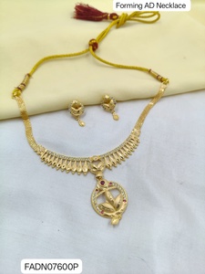 Indian <b>Gold</b> Plated Brass Women's Trendy Lock Design Micro Insert Necklace <b>Set</b> Engagement Wedding Anniversary Party - Product Image 1