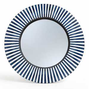 High Quality Antique Bone Inlay Round Pattern With Blue <b>White</b> Stripe <b>Mirror</b> Frame Furniture for Living Room Unique Wall Decor - Product Image 5