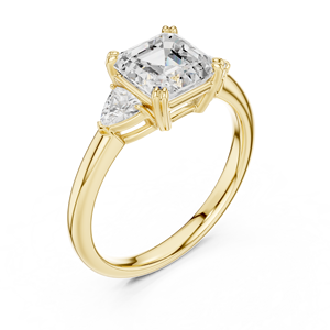 Anillo de Compromiso de Oro de 14K para Mujer, Diamante Cultivado en Laboratorio Certificado por IGI, Corte Asscher de 2CT con Corte Trillón Lateral, Aniversario, Boda - Product Image 3