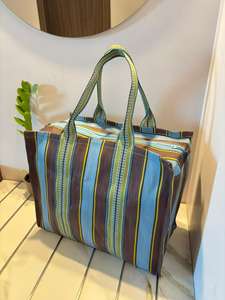 Eco-Friendly Reusable Nylon Storage Bag RPET Zipper Striped Handloom Woven Recycled <b>Plastic</b> Beach Bags Fashion Style Travel Case - Product Image 4