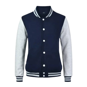 Chaqueta Varsity Azul Marino y Gris para Hombre con Cierre de Botones, Estilo Preppy, Corte Regular, para Otoño, Material de Felpa - Product Image 1