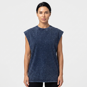 Débardeur de sport délavé pour femme 100% coton style urbain, haut sans manches longueur standard pour l'entraînement, débardeur délavé pour femme - Product Image 2