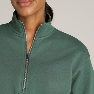 Custom Women's Cropped Top Half Zipper Sweatshirt Winter Cotton Poly Brushed Fleece with <b>Embroidery</b> Printing Logos - Product Image 5
