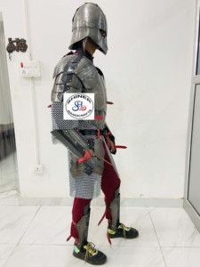 Vichetto medievale cavaliere annerito completo di armatura in acciaio crociato Costume completo di Halloween XV secolo armatura Cosplay indossabile - Product Image 4