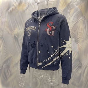 Sweat-shirt à capuche zippé pour homme Snowgrace, style streetwear oversize, imprimé, vêtements d'hiver, coupe classique, coton tricoté - Product Image 4