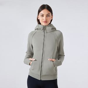 Sudadera con capucha y cremallera para mujer, 320 g/m², 72 % poliéster, 28 % algodón, con presillas para los pulgares, forro polar, estilo athleisure, ajustada y de alto rendimiento. - Product Image 6