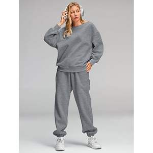 Conjunto de Sudadera con Capucha y Pantalones Deportivos de Pierna Recta para Mujer, Ropa Casual Cálida de Invierno, Mezcla de Algodón Suave - Product Image 3